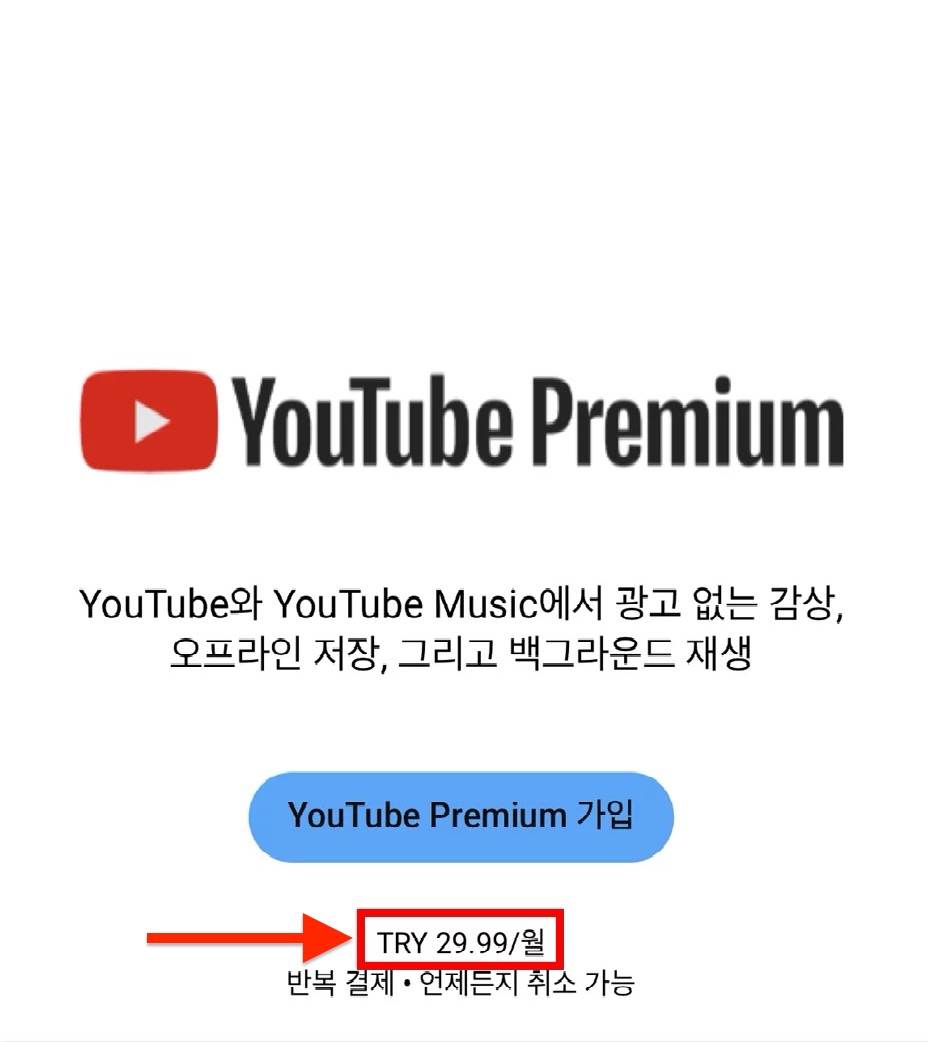 유튜브 프리미엄 우회 터키 국가 설정 방법 (월 1,300원) 8 유튜브-프리미엄-우회-터키-TRY29.99