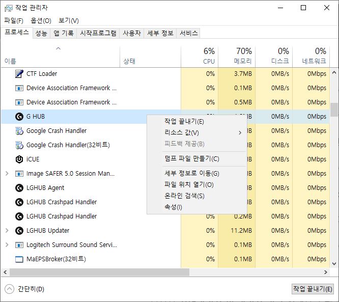 작업관리자 화면