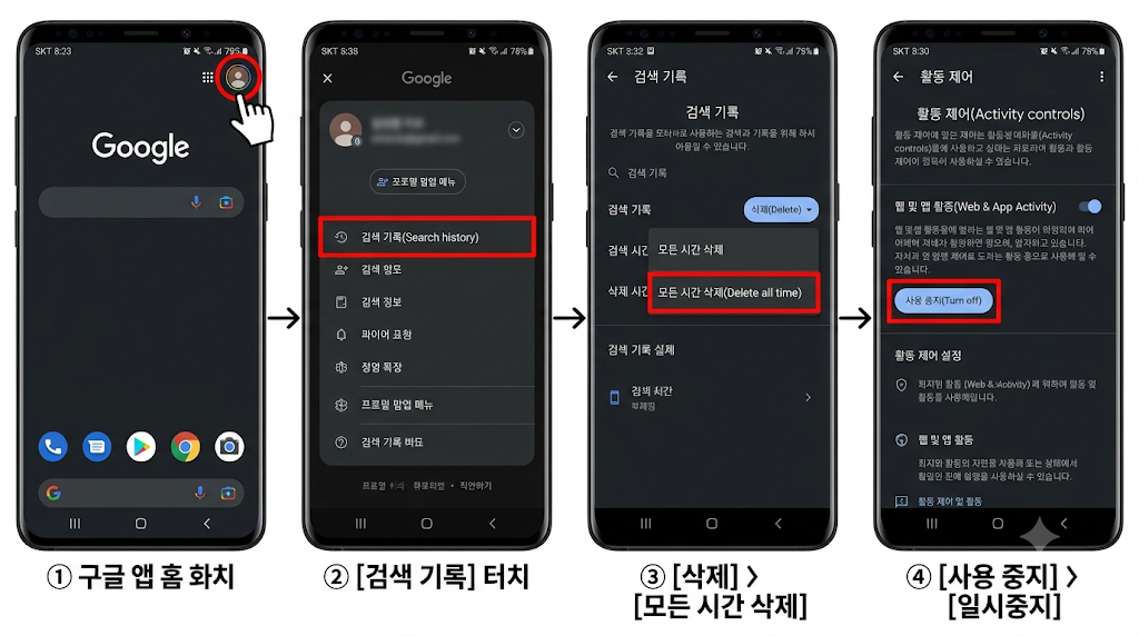 구글 검색 기록 끄기 및 삭제 방법 모바일
